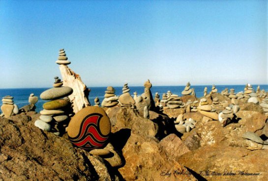 Color Photograph, Unique Seascape with Stone Cairns, Limited Edition, Signed
