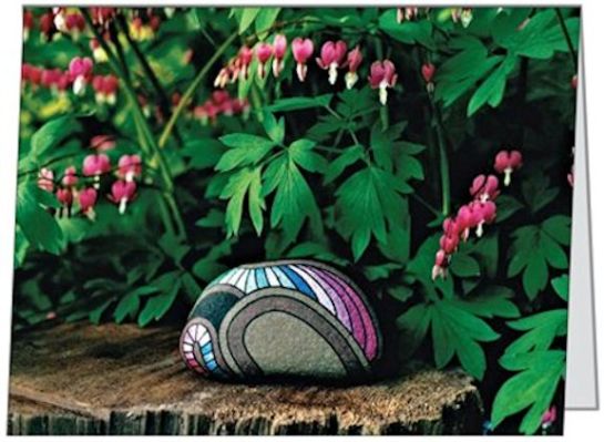 Bleeding Hearts Painted Rock Still Life Photo Note Cards with Envelopes, Set of 4, Blank, Folded, Unique Floral Design